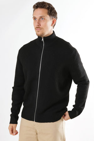 Jack & Jones Soho Ollie Knit High Neck Zip Car Black