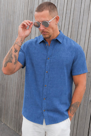 Jack & Jones Summer Shirt Linen Blend SS SN Navy Blazer