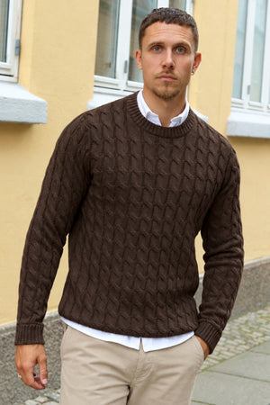 Only & Sons Kicker Cable Knit Crew Neck Coffee Bean