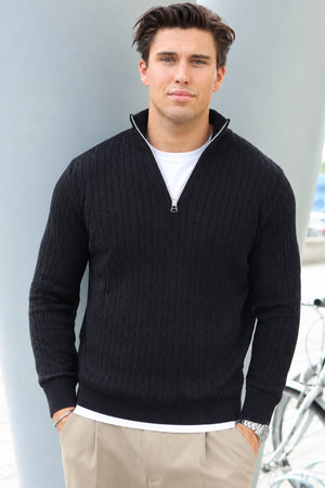 Kronstadt Cable Half Zip Knit Black