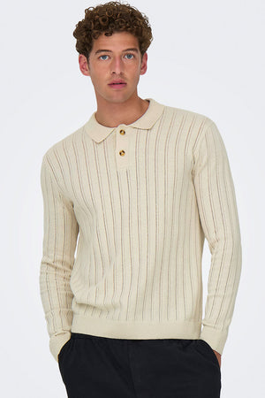 ONLY & SONS Kent Regular Fit Polo Knit LS Silver Lining