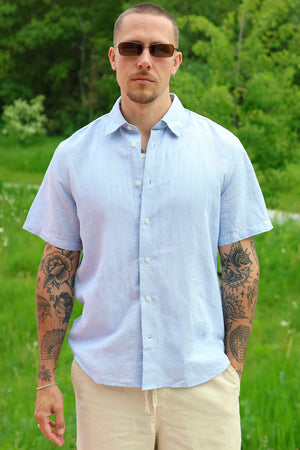 Selected Clay Linenblend SS Dusty Blue