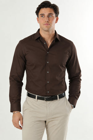 Selected Filip Performance Slim LS Shirt Dark Brown