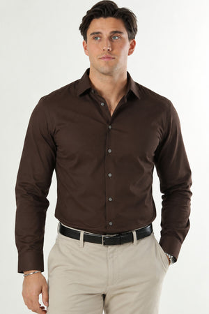 Selected Filip Performance Slim LS Shirt Dark Brown