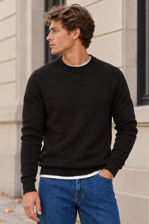 Selected Dane LS Structure Knit Crew Neck Black