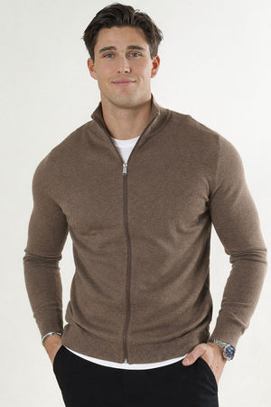 Selected BERG FULL ZIP CARDIGAN Teak Melange