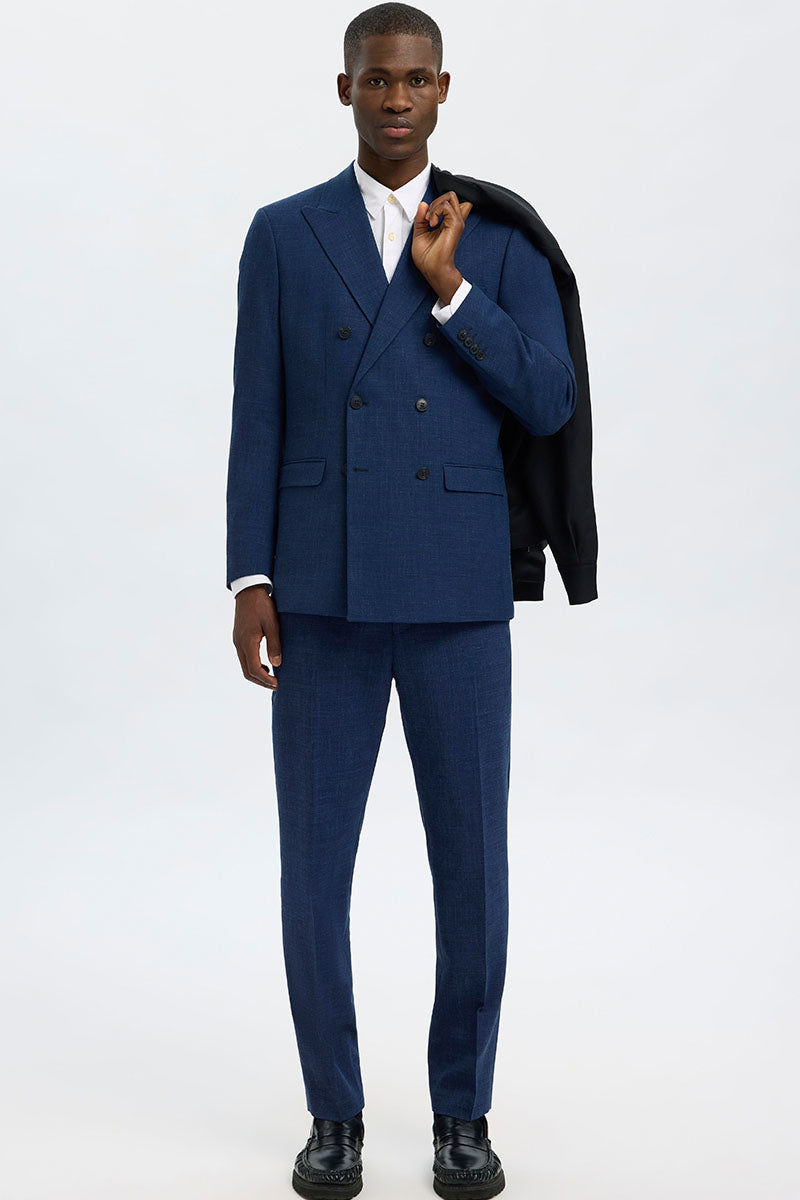 Selected Oasis Linen DB Blazer Dark Navy