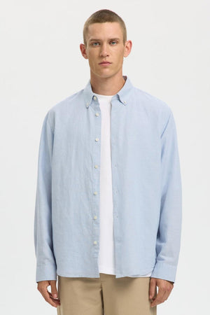 Selected Regclay Linenblend Long Shirt Dusty Blue