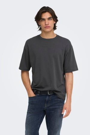 Only & Sons Caspian Airflex Boxy SS Tee Grey Pinstripe