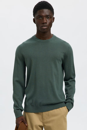 Selected Tray LS Merino Knit Crew Neck Deep Forest