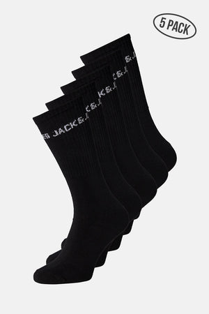 Jack & Jones BASIC LOGO TENNIS SOCK 5 PACK Black