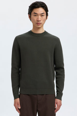 Selected Dane LS Structure Knit Crew Neck Deep Forest
