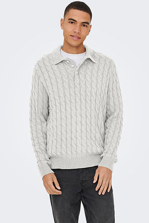 ONLY & SONS Kicker Cabel Polo Knit Antique White