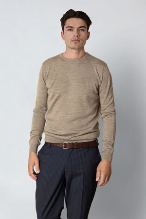 Clean Cut Copenhagen Merino Crewneck Knit Dark Beige Melange