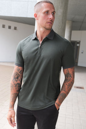 Selected Fave Zip Polo SS Deep Forest