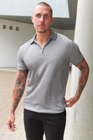 Selected Fave Zip Polo SS Medium Grey Melange