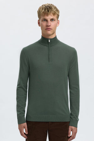 Selected Tray LS Merino Knit Half Zip Deep Forest
