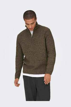 ONLY & SONS Join Reguler Fit High Neck Knit Walnut