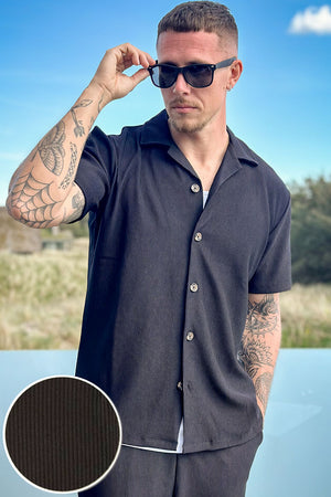 Selected Relax Plisse Resort SS Shirt Black