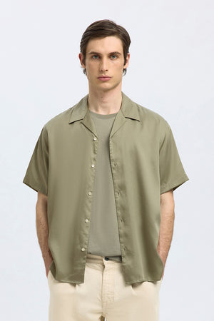 Selected Charlie Satin SS Relaxed Fit Resort Shirt Vetiver