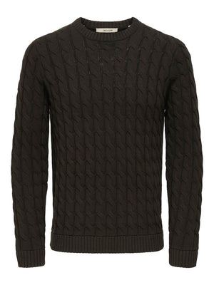 Only & Sons Kicker Reg 3 Cable Crew Knit Coffee Bean