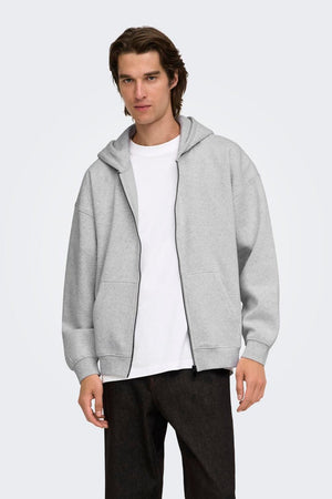 Only & Sons Ceres Oversized Zip Hoodie Super Light Grey Melange