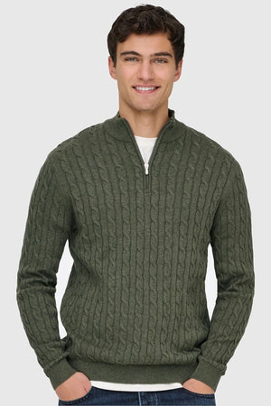 Only & Sons Loui Reg 12 Cabel Half Zip Knit Castor Gray