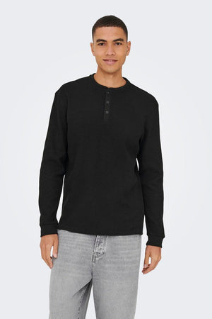 Only & Sons Tobie Reg LS Henley Tee Black