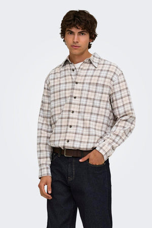 Only & Sons Gudmund Loose LS Checked Shirt Canteen