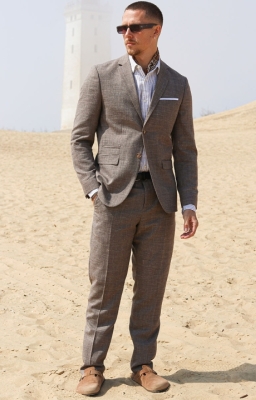 Selected Slim Oasis Hør Suit Dark Sand Melange