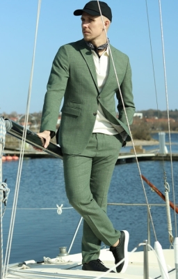 Selected Slim Oasis Hør Suit Light Green Melange