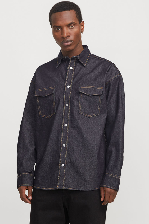 Jack & Jones Austin Wide Fit Denim Shirt LS Dark Denim