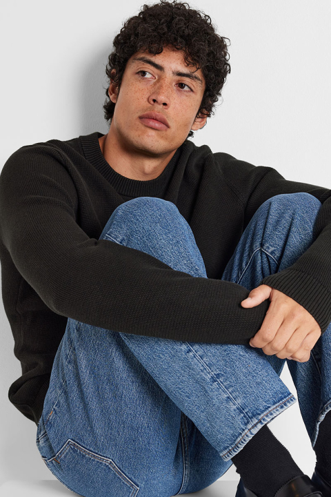 Selected Dane LS Structure Knit Crew Neck Black