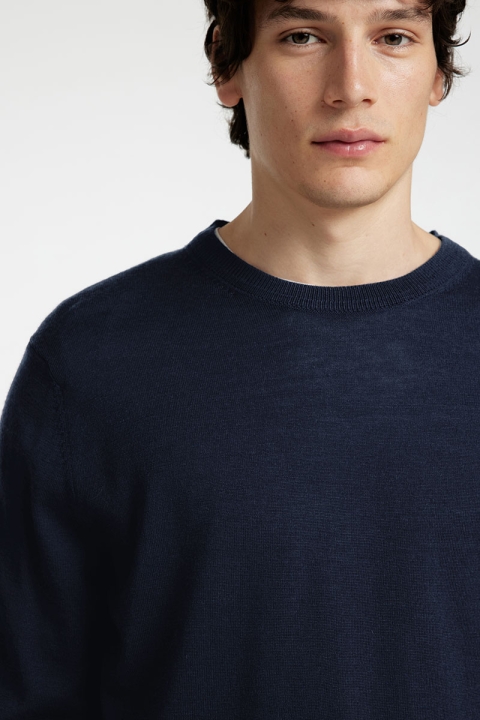 Selected Tray LS Merino Knit Crew Neck Navy Blazer