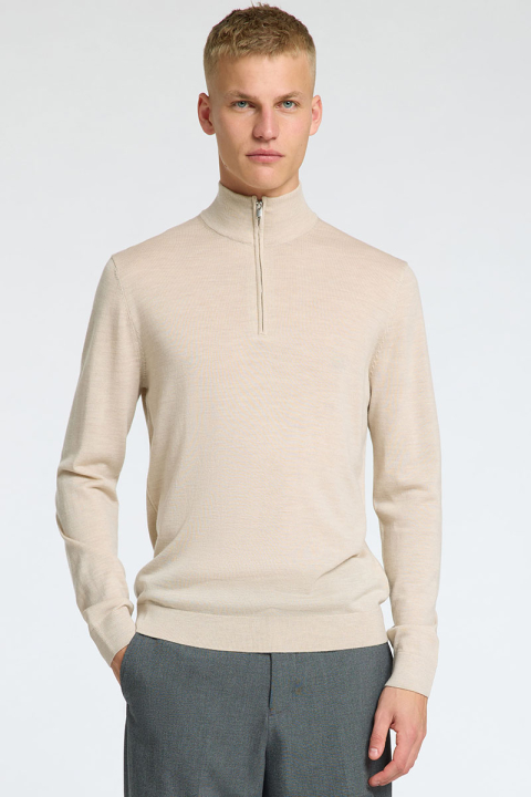 Selected Tray Merino Knit Half Zip Oatmeal