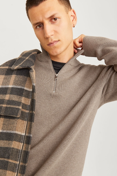 Jack & Jones Milano Stitch Knit Half Zip Greige