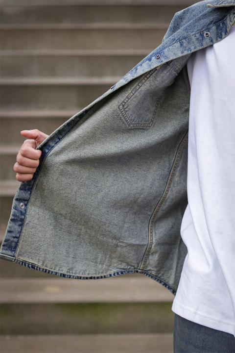 Jack & Jones Austin Wide Fit Denim Shirt LS Light Blue Denim