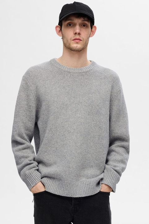 Selected Cody Knit LS Relaxed Crew Neck Light Grey Melange