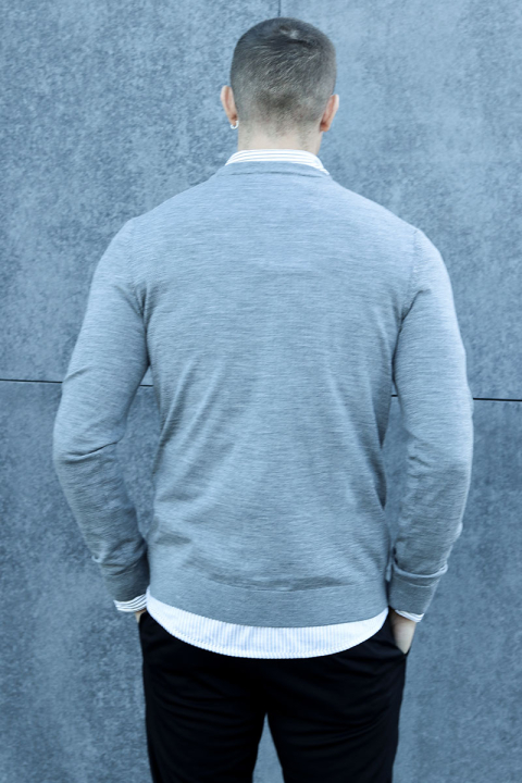 Selected Tray LS Merino Knit Crew Neck Medium Grey Melange