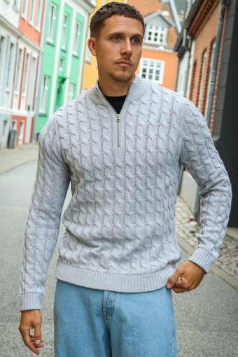 Kicker Cable Knit Half Zip Light Grey Melange