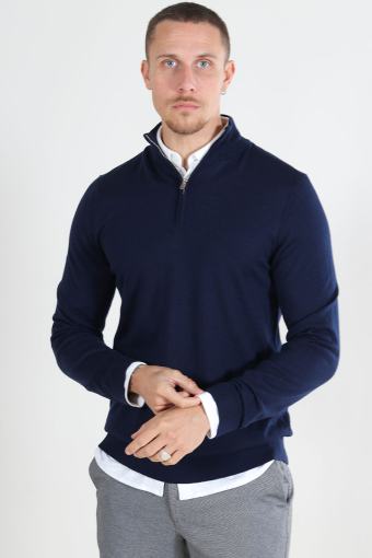 Tray LS Merino Knit Half Zip Navy Blazer