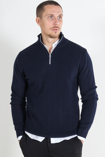 Carlo Cotton half zip knit Sky Captain