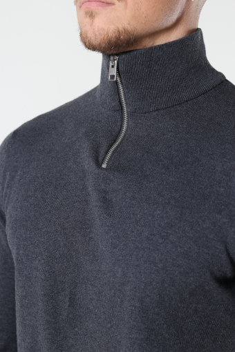 EMIL KNIT HALF ZIP Dark Grey Melange