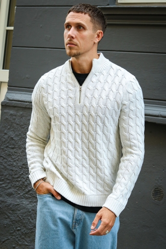 Kicker Cable Knit Half Zip Antique White